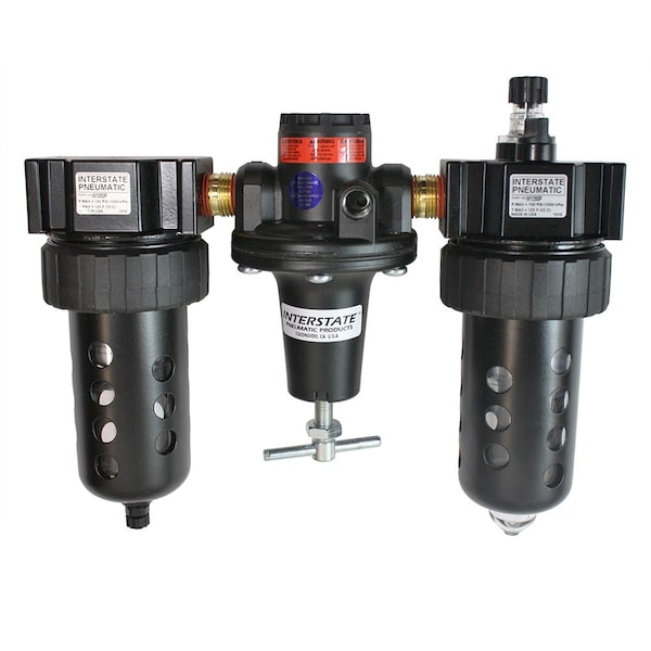Interstate Pneumatics 1/2 Inch Large 'T' Handle Poly Bowl Filter Regulator Lubricator - Integral Combo WC1081HDGP - main